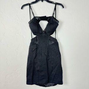 Bebe Dress Solid Black Bodycon Bandage‎ Cut Out Sheer Paneled Lined Sexy Fitted